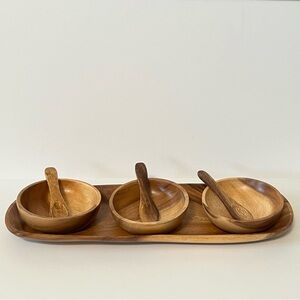 Beekman Home Acacia Wood Appetizer Condiment Bowl Platter Set Handcrafted